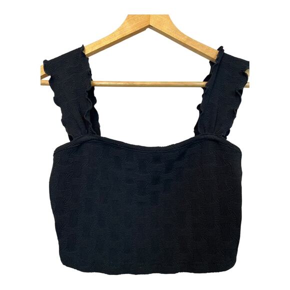 Cider Cropped Festival Top Shirt Blouse Concert Summer Black Ruffle strap Small - Picture 1 of 7